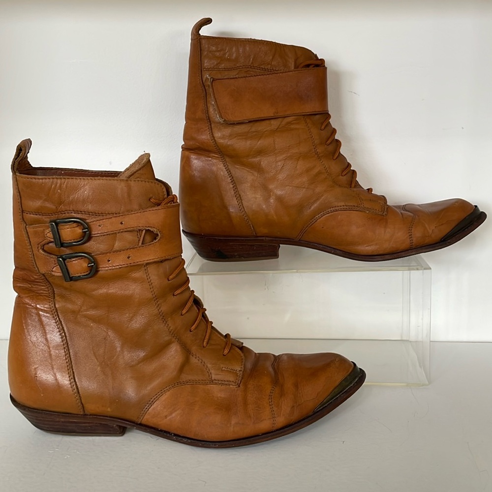 Ferrante Vintage Brown Leather Lace Up Granny Country Boots Size 7 1990’s